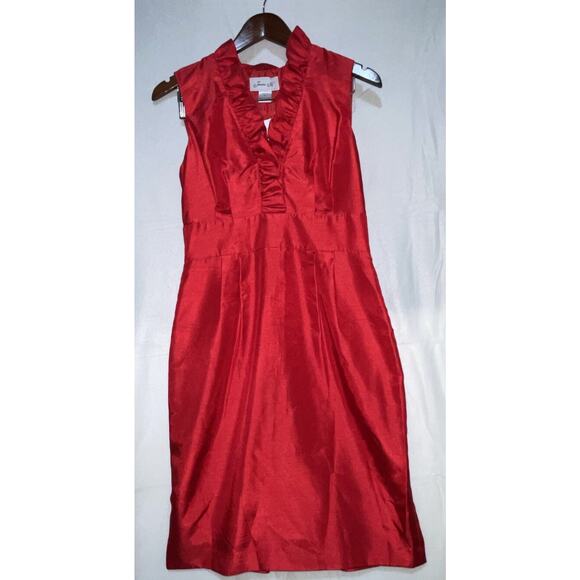 JESSICA HOWARD RED SLEEVELESS RUFFLE TRIM‎ NECKLINE DRESS Size 6 NWT - Picture 1 of 12